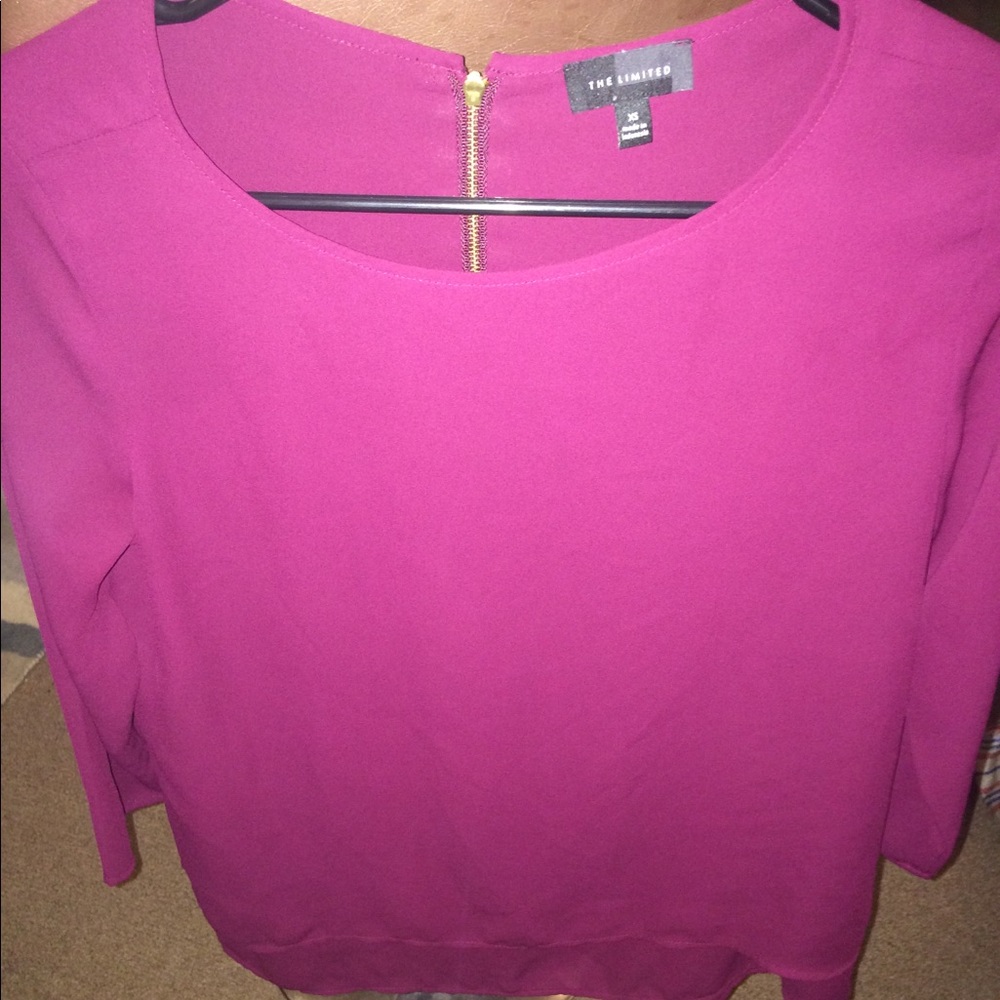 Burgundy satin blouse with zipper back